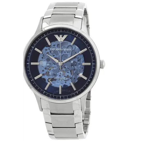 Emporio Armani Renato Automatic Blue Dial Silver Steel Strap Watch For Men - AR60037 - Image 8